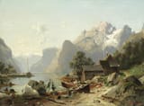 Johannes Bartholomäus Duntze (Rablinghausen, Free Hanseatic City of Bremen, German Confederation 1823-1895 Düsseldorf, Rhine Province, German Reich) A mountain lake - Oil on canvas 1866
