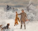 Bruno Andreas Liljefors (Uppsala, Uppsala län, Sweden, U.K. of Sweden-Norway 1860-1939 Stockholm, Kingdom of Sweden) Hunter with hounds and fox - Oil on canvas 1924