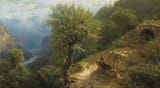 Lev Feliksovich Lagorio (Feodosia, Taurida Governorate, Russian Empire 1826-1905 Saint Petersburg, Russian Empire) Horseman in the Caucasus - Oil on canvas 1872