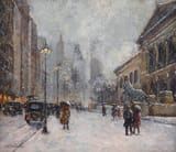 Colin Campbell Cooper, Jr. (Philadelphia, Pennsylvania, U.S.A. 1856-1937 Santa Barbara, California, U.S.A.) A Snowy Day, Chicago Art Institute - Oil on board c.1920&#039;s