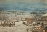 Apollinary Mikhaylovich Vasnetsov (Ryabovo, Vyatka Governorate 1856-1933 Moscow) Приготовление к новогодней ярмарке (Preparing for the New Year&#039;s fair) - бумага, акварель, карандаш 1919