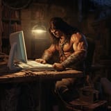 Conan the Barbarian at his computer