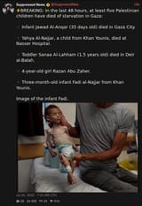 Screenshot 2025-07-21 at 00-21-22 Suppressed News. (@SuppressedNws) ⚡️BREAKING In the last 48 hours at least five Palestinian children have died of starvation in Gaza ▪️ Infant Jawad Al-Anqar (35 days old) died in Gaza City. ▪️ Yahya [...]
