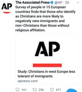 Christians are less tolerant of immigrants FN