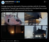 Footage shows the aftermath of Russian airstrikes with Kh-22 missiles targeting the &#039;Tavryda&#039; gas extraction platform in the Black Sea 21-07-2025