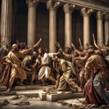 jesus whips moneychangers at the temple