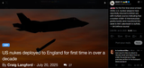 For the first time since at least 2008, U.S. nuclear weapons have reportedly returned to British soil, 21-07-2025 B61-12 thermonuclear gravity bombs, RAF Lakenheath, Suffolk, UK Defence