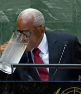 hatian drinking water jug at the united nations after spitting straight fire