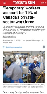 Canada 19 percent TFWs
