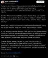 Hungary&#039;s recent decision to ease visa restrictions for Russian citizens is an open door for spies and EU leaders must take urgent countermeasures, the bloc&#039;s Financial Times reports. 30-07-2024