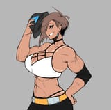 tom boy tipping hat very muscular and busty