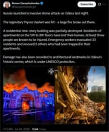 Russia launched a massive drone attack on Odesa last night 24-07-2025 legendary Pryvoz market. esidential nine-story building was partially destroyed