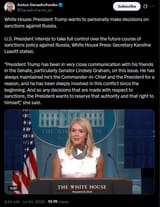 White House, President Trump wants to personally make decisions on sanctions against Russia 24-07-2025 White House Press-Secretary Karoline Leavitt HD
