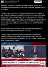 President Trump, The European Union will cover the full cost of all military equipment supplied by the United States and will send most of it to Ukraine 24-07-2025 HD