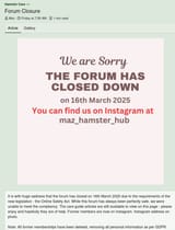 Forum Closure The Hamster Forum