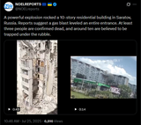 A powerful explosion rocked a 10-story residential building in Saratov, Russia. Reports suggest a gas blast leveled an entire entrance 25-07-2025 three people dead