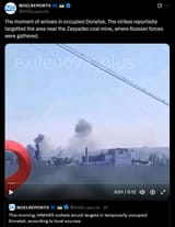 The moment of arrivals in occupied Donetsk. The strikes reportedly targetted the area near the Zasyadko coal mine 25-07-2025 Russian forces were gathered HD