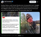Andrey Filatov, a well-known Russian war correspondent and z-blogger, tried his luck near Pokrovsk. After a reported Ukrainian drone strike 25-07-2025 &#039;Magyar’s Birds&#039;