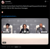 Prune602 25-07-2025 Russian Central Bank Head Elvira Nabiullina getting questioned about the EU’s 18th &amp; 19th Sanctions Packages HD