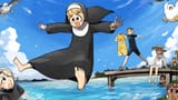 nun duck bombing at the beach