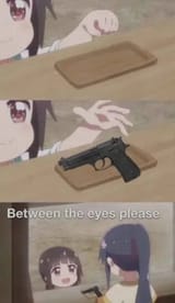 suicide between the eyes, please