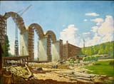 W. Schaeflein (20th Century) Autobahnbrücke (Autobahn Bridge) - Öl auf Leinwand 1940-min