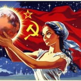 communist stars and banner woman holding hope for world