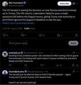 The US Senate is leaving the decision on new Russia sanctions entirely up to Trump, The Hill reports. Lawmakers failed to pass a major sanctions bill 02-08-2025