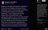 President Trump 01-08-2025 Based on the highly provocative statements of the Former President of Russia, Dmitry Medvedev, Nuclear Submarines