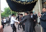dancing judeo magyar cyganys in front of synagogue in budapest