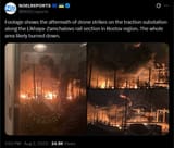 Footage shows the aftermath of drone strikes on the traction substation along the Likhaya–Zamchalovo rail section in Rostov region. 02-08-2025