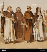 history-of-italy-1200-from-left-to-right-1-dominican-monk-2-augustinian-friar-3-franciscan-friar-4-dominican-nun-chromolithography-historia-universal-by-csar-cant-volume-vi-1885-2WKEDGH