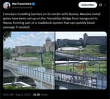 Estonia is installing barriers on its border with Russia. Massive metal gates have been set up on the Friendship Bridge from Ivangorod to Narva 03-08-2025