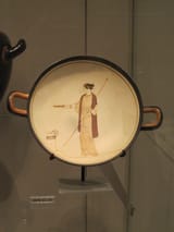 Attributed to the Painter of Villa Giulia (Attic 5th c. BC) Goddess with phiale at altar. Eos pursuing Tithonos - pottery c.470 BC a [a kylix, confiscated by the NYC DA as a looted antiquity to Jewish donor Leon Levy]