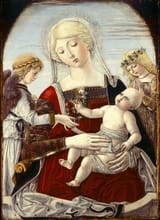 Benvenuto di Giovanni di Meo del Guasta (Siena, Republic of Siena 1436-c.1518 ibidem) Virgin and Child with Angels - Oil on wood-min