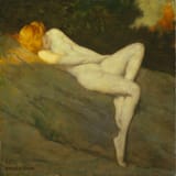 Warren Burnham Davis (New York City, New York, U.S.A. 1865-1928 Brooklyn, New York, U.S.A.) Sleeping Nude - Oil on canvas c.1915-min