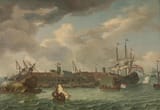 Manner of Abraham Storck (Amsterdam, County of Holland, Dutch Republic 1644-1708 ibidem) Het eiland Onrust bij Batavia (The island of Onrust near Batavia) - Olieverf op doek 1699-min