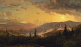 Jasper Francis Cropsey (Staten Island, New York, U.S.A. 1823 -1900 Hastings-on-Hudson, New York, U.S.A.) Sunset after a Storm in the Catskill Mountains - Oil on canvas c.1860-min