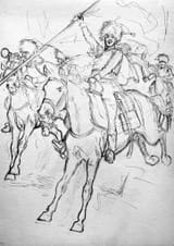 Giuseppe Rava (Faenza 1963-) 3rd regiment of French Hussars seizing an Austrian flag at the Battle of Elchingen - gouache 2024 (study)