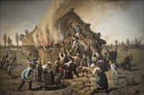 Jules Adolphe Aimé Louis Breton (Courrières, Pas-de-Calais, Kingdom of France 1827-1906 Paris, French Republic) Fire in a Stack of Wheat - Oil on canvas 1856-min