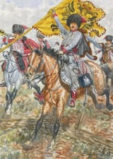 Giuseppe Rava (Faenza 1963-) 3rd regiment of French Hussars seizing an Austrian flag at the Battle of Elchingen - gouache 2024