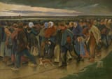 Eugène Laermans (Molenbeek-Saint-Jean, Province of Brabant, Kingdom of Belgium 1864-1940 Brussels, Kingdom of Belgium) Laatste blik (Last look, Central part of the Emigrants Triptych) - Olieverf op doek 1896.jpg-min