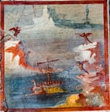 Unknown artist (Roman 1st c. AD) Odysseus and the Sirens - fresco c.50-75 AD [cut from a wall in Pompeii in the 19th c., archaeological context lost]