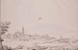 José María Avrial y Flores (Madrid 1807-1891 ibid.) View of Oviedo from the lane of Gijón - ink on paper 1847