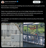 Authorities in Estonia are installing new security barriers and gates at the Narva border crossing point 03-08-2025 barriers are planned for all vehicle entry points