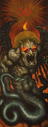 Nikolai Konstantinovich Kalmakov (Nervi, Liguria, Kingdom of Italy 1873-1955 Chelles, Seine-et-Marne, French Republic) Monstre à Queue (Tailed Monster, panel for the Chapelle Fortin) - Oil on panel 1927
