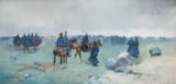 Josep Cusachs i Cusachs (Montpellier, Hérault, French Republic 1851-1908 Barcelona, Province of Barcelona, Kingdom of Spain) The Advance, a General with his General Staff - Oil on canvas 1894-min