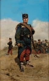 Josep Cusachs i Cusachs (Montpellier, Hérault, French Republic 1851-1908 Barcelona, Province of Barcelona, Kingdom of Spain) Trompeta de infantería - Óleo sobre lienzo 1885