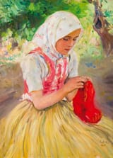 Oszkár Glatz (Pest, Kingdom of Hungary, A.H.M. 1872-1958 Budapest, Hungarian People&#039;s Republic) Fiatal lány a szabadban (Young girl outdoors) - Olaj, vászon 1935