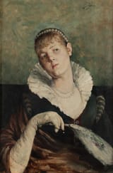 Juan Jiménez y Martín (Adanero, Province of Ávila, Kingdom of Spain 1855-1901 Madrid, Kingdom of Spain) Elegant lady with fan - Oil on canvas 1883